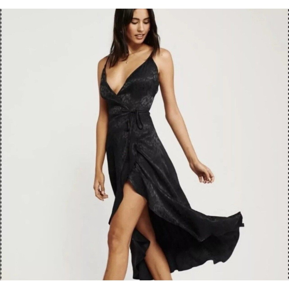 Abercrombie & Fitch Black Leopard Assymetrical Slip Dress